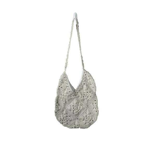 Ivory Crochet Macrame Hobo Hippie Shoulder Crossbody Bag Boho Bucket Purse Indie - Picture 1 of 14